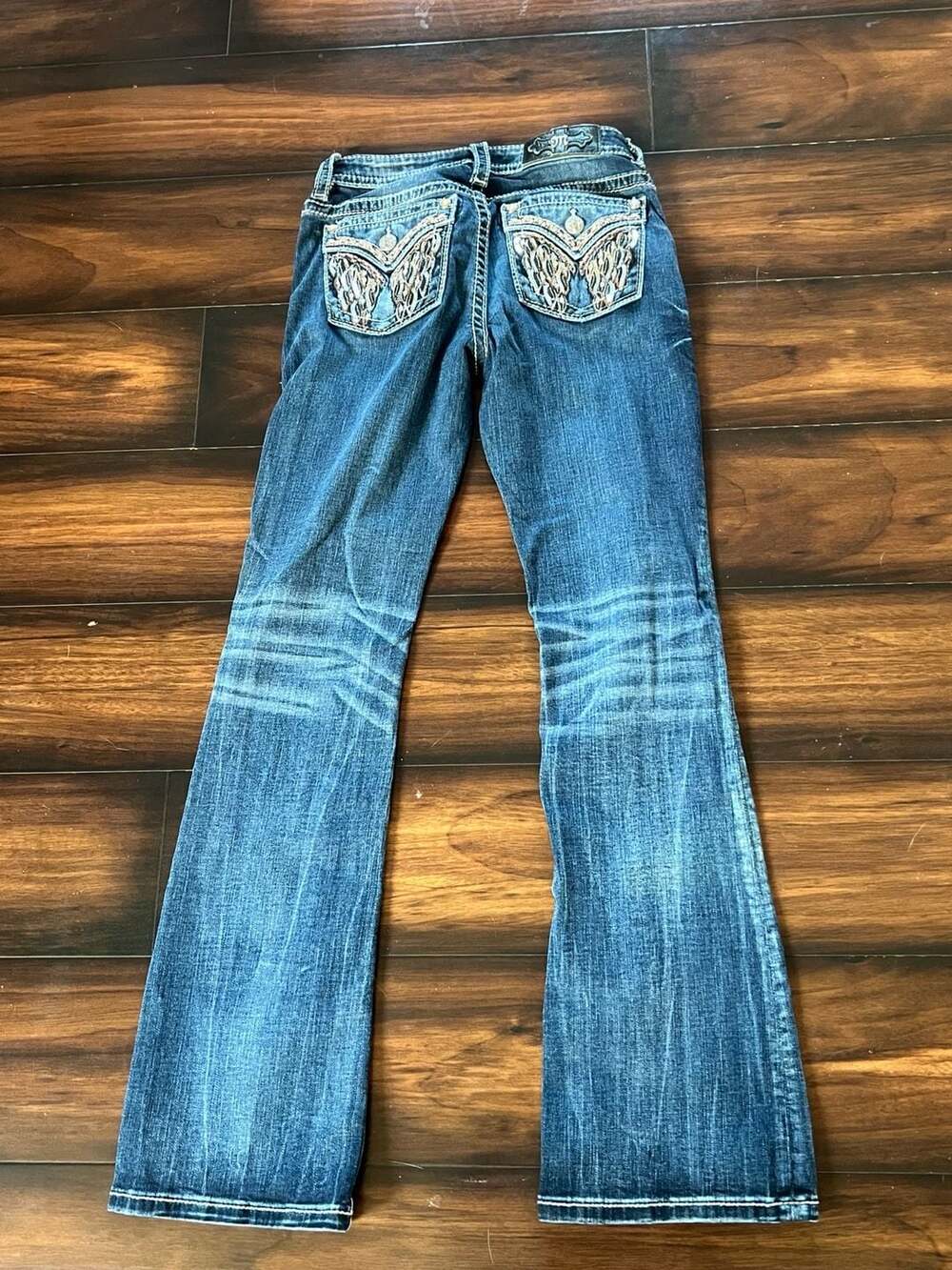 Miss Me Chloe Bootcut Embellished Angel Wing Flap Pocket Jeans Size 26